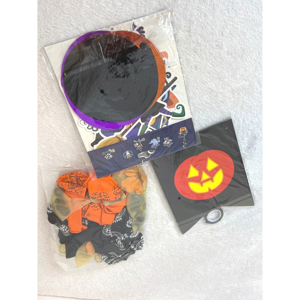 Halloween Party Decoration Set Balloons Banner and Hanging Swirls Bundle